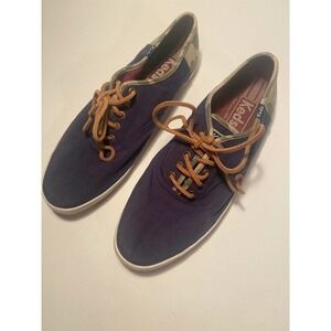 Keds Brand Tennis Shoes Size 9M Navy Blue Camouflage Leather Laces Casual